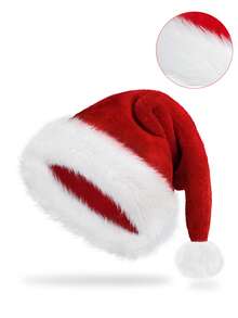 1 件经典圣诞帽天鹅绒圣诞老人帽，适合成人、男士和女士 - 圣诞节、新年节日派对用品和礼物
