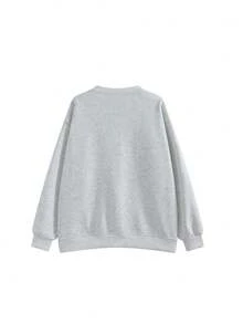 Women's Loose Fit Round Neck Printed Sweatshirt Tops, Autumn - Light Grey - View 4