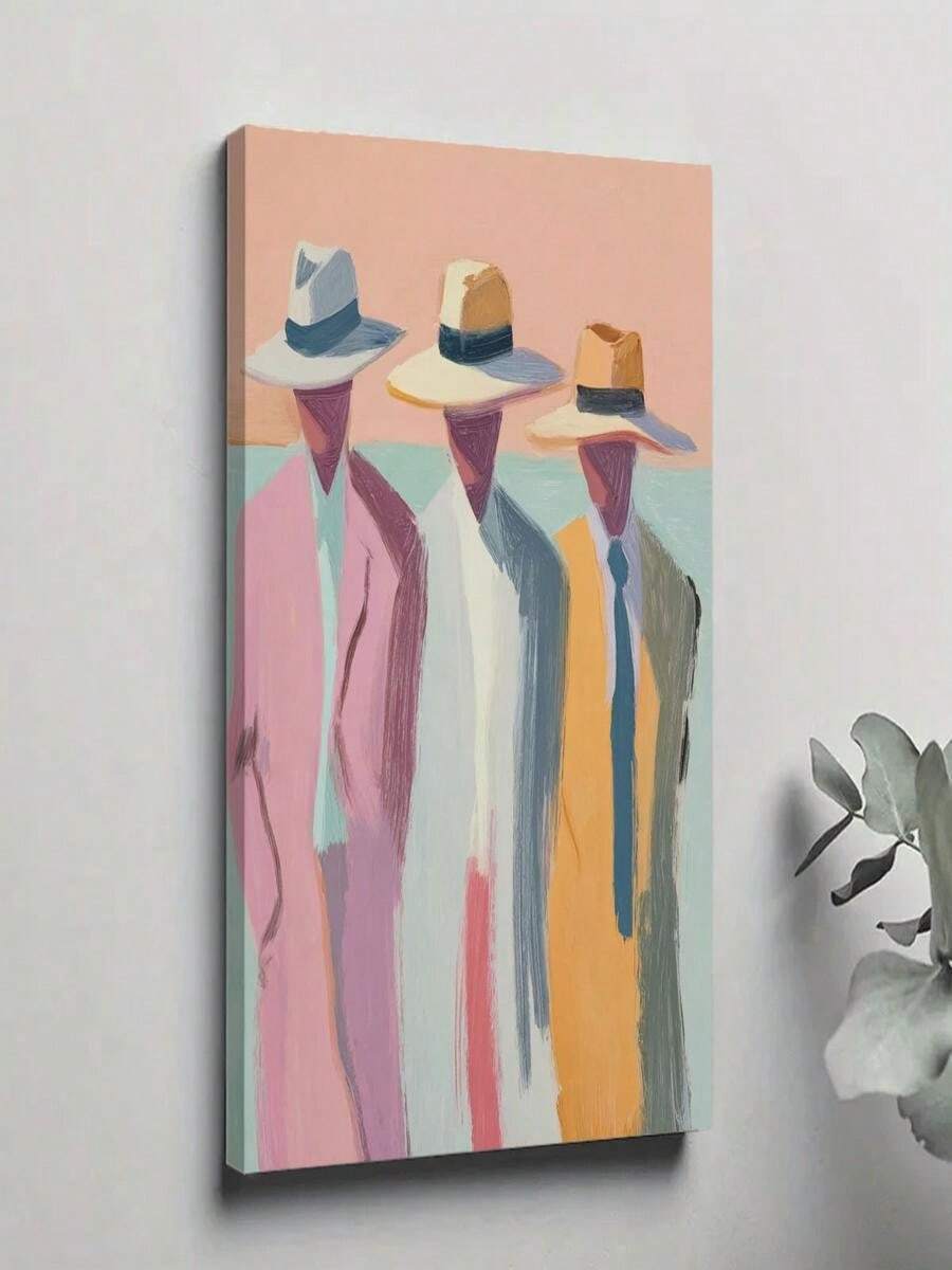 1PC Three Men Wearing Wide-Brimmed Hats (Light Colors)12X16inch And 16x24inch Framed , Classic Wooden Frame, Suitable For Living Room, Bedroom, Bathroom And Other Decorations, Perfect Gifts For Christmas, Halloween And Thanksgiving