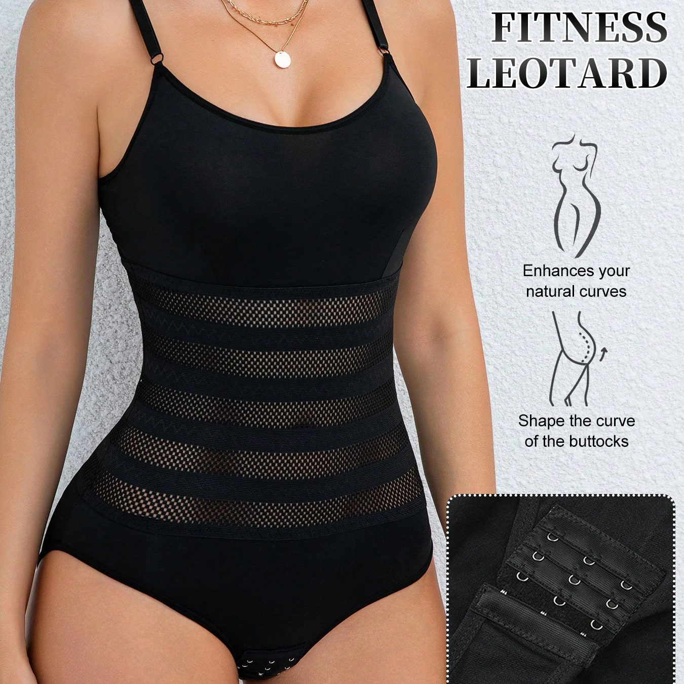 Body moldeador ajustado para mujer, cinturilla y elevador de glúteos de malla transpirable, negro deportivo