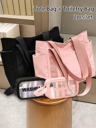 Bolso de tela Oxford de gran capacidad para mujer - Cierre de cremallera minimalista casual y correas de hombro fijas, bolso de playa, bolso de compras de verano, bolso de almacenamiento de maquillaje, bolso de aseo, bolso de embrague, bolso plegable ligero de almacenamiento, bolso de transporte ligero y duradero para estudiantes universitarios, trabajo, uso diario, adecuado para viajes, playa, bolso de regalo para maestros, regalo de graduación