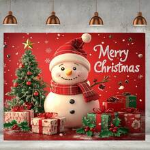 1 Striscione natalizio con pupazzo di neve a scacchi rossi e bianchi, bacche di agrifoglio e fiocchi di neve in tessuto di poliestere, adatto per feste, matrimoni e famiglie sia in ambienti interni che esterni, senza elettricità, disponibile in varie misure, decorazione natalizia, telo di sfondo natalizio.