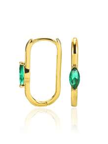 1 Coppia di Orecchini a Cerchio Quadrati con Zirconia Ovale Verde, Placcati in Oro, in Acciaio Inossidabile, Gioielli per Orecchie di Lusso, Regali per Feste
