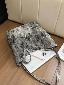 女士花卉图案休闲手提包，大容量单肩包 - 彩色 - 查看 7