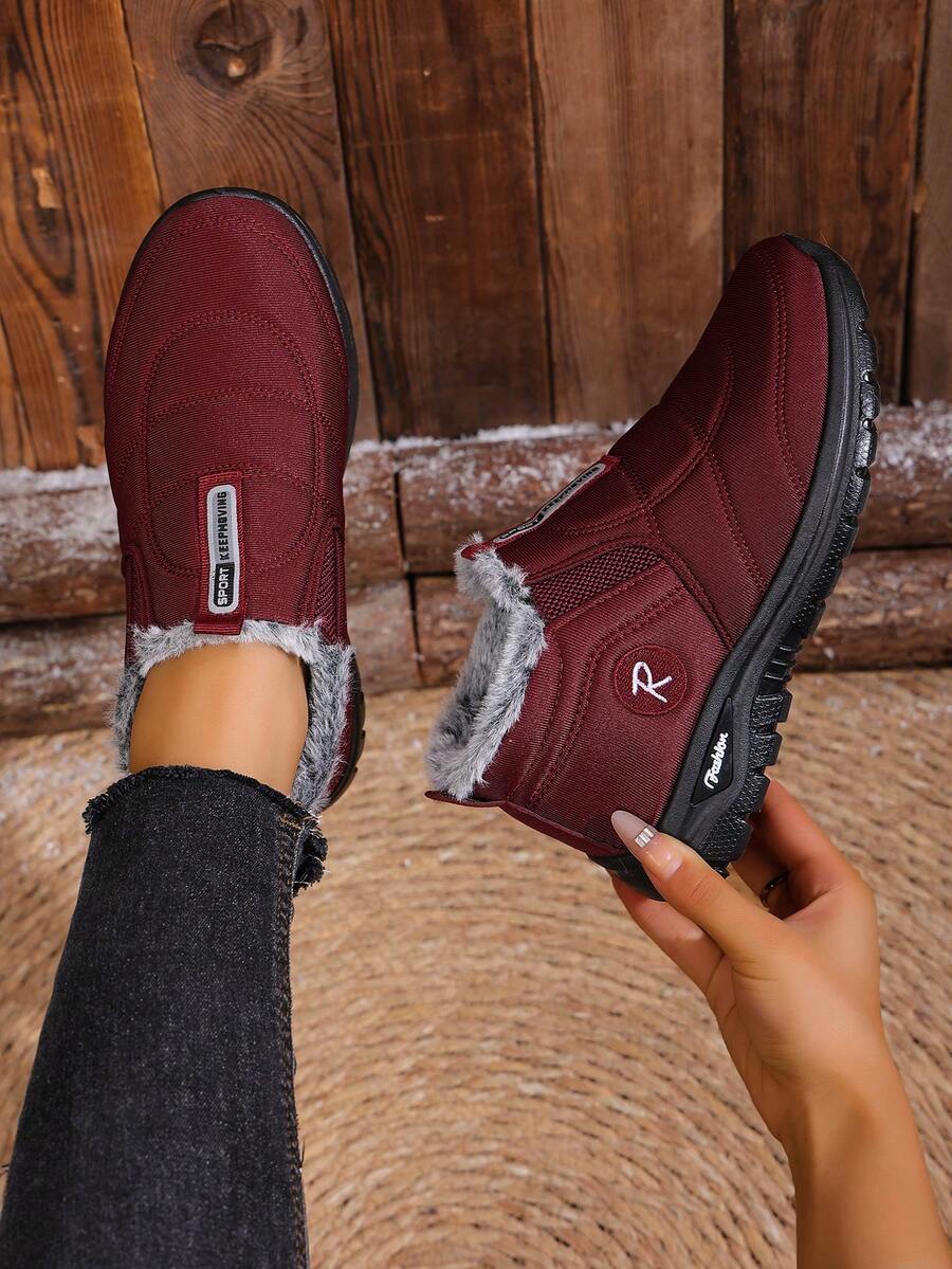 Women's Winter Fashion Casual Snow Boots (Please Note: The Shoes Are One Size Smaller. It Is Recommended To Buy One Size Larger.) - Solid Color, Comfortable And Easy-To-Wear Shoes, Suitable For Daily And Home Use, Round Toe Design, Textile Upper And Lining, Simple Style. - Red - View 1