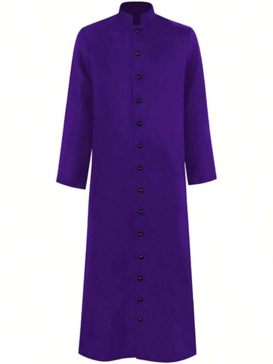 Men's Cassock Robe Church Robe Choir Minister Clergy Pulpit Liturgical 5 Colorshalloween - Purple - View 1