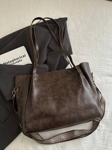 New Mature And Elegant Style Splicing PU Material Simple And Fashionable Foldable Large Capacity Tote Bag For Women's Daily Work Commuting Bag Vacation Leisure Bag As A Gift For Mom