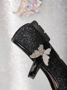 1 Pair Glitter Bow Decor Mary Jane Flat Shoes For Girls, Versatile For Spring/Summer/Fall, Suitable For Daily Wear, Performance, Wedding, Party - Black - View 4