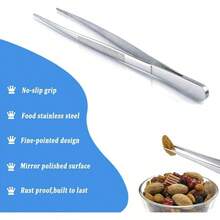 Pinzas de cocina profesionales largas con puntas redondas y curvas para agarrar y manipular alimentos - plata - Ver 9