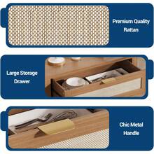 Sideboard Buffet Cabinet With Storage,Rattan Storage Cabinet With Doors Drawer,Farmhouse Buffet Table,Console Coffee Bar Cabinet,Wood Cupboard For Kitchen Hallway Entryway Living Room - marrón oscuro - Ver 4