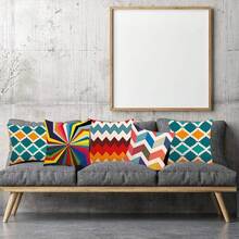 HomeChi Fundas de Almohada, Juego de 4 Fundas de Almohada con Patrón Decorativo Geométrico, Funda de Cojín Funda de Almohada de Lino de Algodón Suave para Sofá Sala de Estar Decoración del Hogar - C - Ver 8