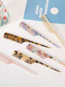 极简主义大理石纹理醋酸纤维长柄尖尾梳，高端豹纹防静电顺发顺发梳，美发套装，美发工具套装，美发工具 - 彩色 - 查看 7