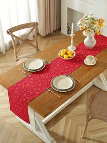 1pc Merry Christmas Red Table Runner, Foil Bell Pattern, Rectangular, Washable, For Sideboard, Shoe Cabinet, Dining Table, Party Tablecloth, Room Decor, Autumn/Winter Home Decor, Suitable For Farmhouse, Kitchen, Dining Room, Living Room, Gathering, Party, Holiday Decoration, Christmas, New Year - Red - View 9
