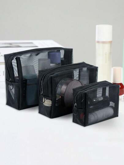 1/3pcs Transparent Mesh Cosmetic Bag, Toiletries Cosmetic Bag, Portable Zipper Cosmetic Bag, Large Capacity Portable Travel Cosmetic Bag, Professional Cosmetic Bag, Travel Cosmetic Bag, Multi-Functional Coin Purse, Toiletries Bag, Skin Care Bag, Men's And Women's General Cosmetic Bag, Travel Supplies, Cruise Supplies, Dormitory Supplies,