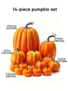 7/14pcs-Artificial Pumpkins,Orange Pumpkins Assorted Orange Plastic Pumpkin Decorations Assorted Large Faux Harvest Pumpkins For Autumn Thanksgiving DIY Craft Artificial Fake Foam Pumpkins Halloween Seasonal Holiday Decor Decoration,Wedding & Party (Orange)