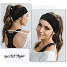 Diademas Anchas para Mujer,6 Turbante Extra para Mujer y 6 Ligas para Peinar el Cabello Altamente Elásticas,Bohemias,Grandes Bandas de Entrenamiento Deportivo para Yoga, Correr, Deportes - Negro + Blanco + Amarillo + Azul Marino + Gris Floral Claro + Caqui - Ver 7