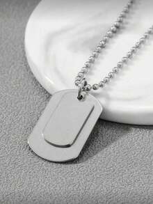 1pc Fashion Mother-Child Dog Tag Pendant Necklace, Beaded Chain Jewelry, Versatile & Streetwear Accessory