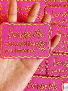 1/2pcs "Excuse Me You Look Like You Love Me" Iron-On Embroidered Patches - Humorous Quote With Heart Design, Durable Fabric For Clothes, Jackets, Hats, Backpacks, Hat Embellishment, Contrasting Colors, Versatile Fabric Patch,Iron-On/Sew-On Applique Patch For Trucker And Clothing Diy Decoration - Multicolor - View 4