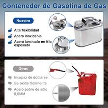 ADILIKADII Tanque para Gasolina de Acero Inoxidable 5L 1.3 Galones, Recipientes para Gasolina Espesado con Salida de Aceite Asa Portátil, Recipiente de Combustible Metal para Auto Motocicleta SUV ATV - 1 - Ver 5