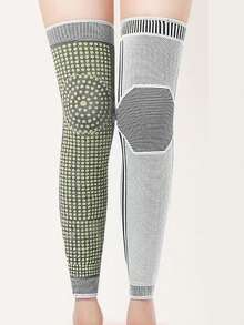 1pc Graphene Heating Knee Pad, Long Style, Heat Therapy Grid Heating, Warm Leg Sleeve For Arthritis And Cold Legs - Multicolor - View 1