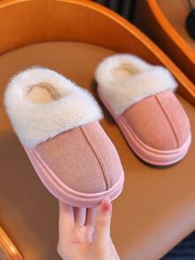 儿童拖鞋，时尚简约 2025 新款设计，小/中/大号男孩/女孩儿童幼儿室内家居蓬松封闭式鞋头软底舒适地板拖鞋，秋冬保暖 - 玫紅色 - 查看 6