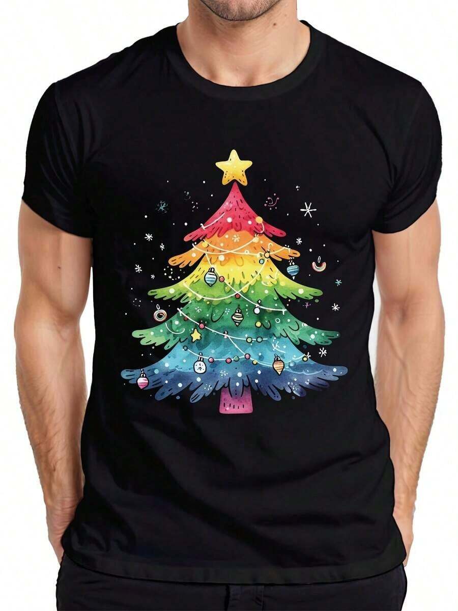 Christmas Tree String Lights - Christmas Gift T-Shirt For Men - Black-13 - View 1