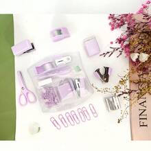 1 件马卡龙办公桌办公文具套装、订书机、胶带座、剪刀、打孔器