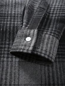 男士厚格子法兰绒长袖衬衫，商务休闲，灰色 - 灰色 - 查看 6