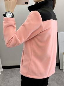 女士户外抓绒外套，立领，修身，加厚，保暖，适合徒步、运动、秋冬季、滑雪 - 粉色 - 查看 7