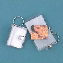 16pcs 1-Inch Glitter White Mini Photo Album Keychain, Minimalist & Elegant Student ID/Card Holder Photo Album - Clear - View 11