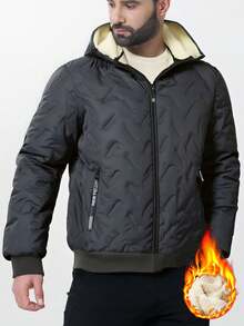 男士夹克，加厚保暖连帽外套，休闲日常、度假、户外、徒步、跑步、健身运动服，冬季款 - 深灰色 - 查看 13