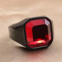 Stainless Steel Ring With Red Zirconia Stone, Suitable For Daily Wear, Parties, And Casual Outings - Black - View 3
