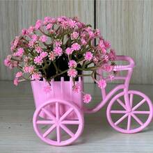 1pc Plastic Mini Bicycle Basket Artificial Potted Plant Desktop Decor, Simulated Green Plant, Suitable For Room Decoration - Pink - View 1