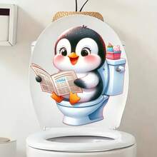 1pc Home Decorations Cute Funny Cartoon Animals Newspaper Reading Toilet Sticker - Waterproof Self-Adhesive Bathroom Sticker, Compatible With Ceramic Surfaces, Animal Theme, Square, Must-Have Decorative Sticker For Home, Toilet Decoration Items Refresh Your Home