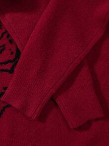 ANDREILEE 男士可爱简约时尚天使射心提花图案黑色长袖毛衣，男女通用休闲宽松针织套头衫，适合秋冬季穿着 - 紅色 - 查看 4