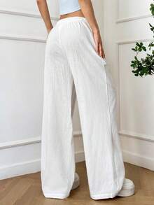 Women's Casual Versatile Solid ColorTextured Simple Loose Wide LegPants Fall Cloth For Womenwith A Stylish Fake Drawstring And Pockets,Christmas