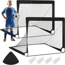 QMCZLA 2pcsía de Fútbol para Niños - Redes Portátiles con Montaje Rápido, Acero, Varilla de Fibra de Vidrio, Tela Oxford y poliéster para Jardín, jardín, Interior y Exterior - Negro - Ver 7