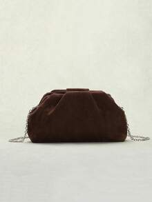 SCULPTEDSTYLE BAGS 1件 秋冬新款復古棕色紋理麂皮手提包，美拉德風女款手拿包，歐美時尚百褶包，極簡風女款手提包附鏈條斜跨背帶 - 咖啡 - 查看 2