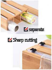 1 Stück multifunktionaler Edelstahl Frischhaltefolie Schneider, unverzichtbares Holz Küchenarbeitsplatten Gadget, wandmontierte Bambus Schubladenbox, Küchen Frischhaltefolie & Alufolie Schneider
