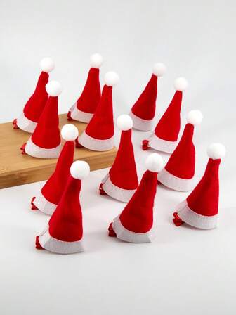 12pcs/Pack Christmas Santa Hats, Elegant Polyester 3D Hair Clips Suitable For Christmas Wear