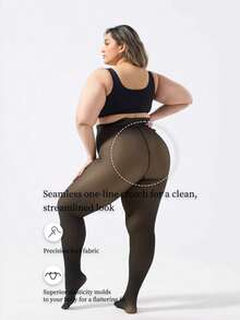 1 PC Plus Size High-Waist Warm Fleece Lined Tight Leggings (Fake Translucent Sheer Thermal Pantyhose) - Tummy-Control & Butt-Lifting, Autumn & Winter Warm Pants, Stretchy Fabric & Body-Hugging, Stylish & Versatile - Sữa lắc - Xem 4