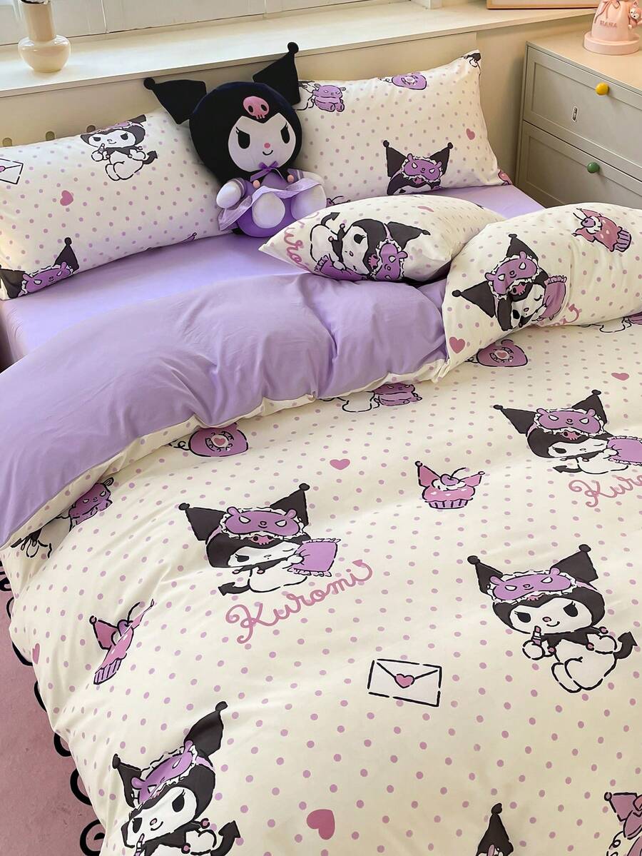 Sanrio 2/3pcs  Bedding Set - /// (1pc Duvet Cover + 1/2pc Pillowcase, No Filling) Cute Cartoon, Full Size, Soft & Comfortable, Suitable For Dorm, Home Bedroom, Hotel, All Seasons, With Zipper Closure And Pillowcase, Multi-Color, Durable, Oversized Bedding Set - White Coulomi - View 1
