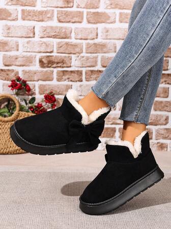 2025 户外时尚蝴蝶结装饰厚底保暖雪地靴