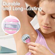 Lâmina Avançada de 6 Lâminas para Mulheres, Cabeça Substituível, Barbeador Portátil para Senhoras, Barbeador Hidratante, Epilador, Epilador Específico para Mulheres, Cabo Antiderrapante, Lâminas Substituíveis, Com Tira Lubrificante Hidratante, Sem Necessidade de Creme de Barbear