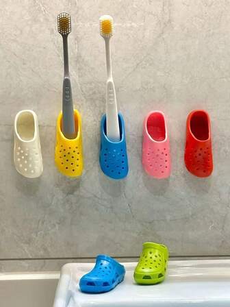 1 Fun Mini Slipper Toothbrush Storage Rack, Non Perforated Wall Mounted Bathroom Toothbrush Rack, Suitable For Kitchen And Bathroom Desktop Storage