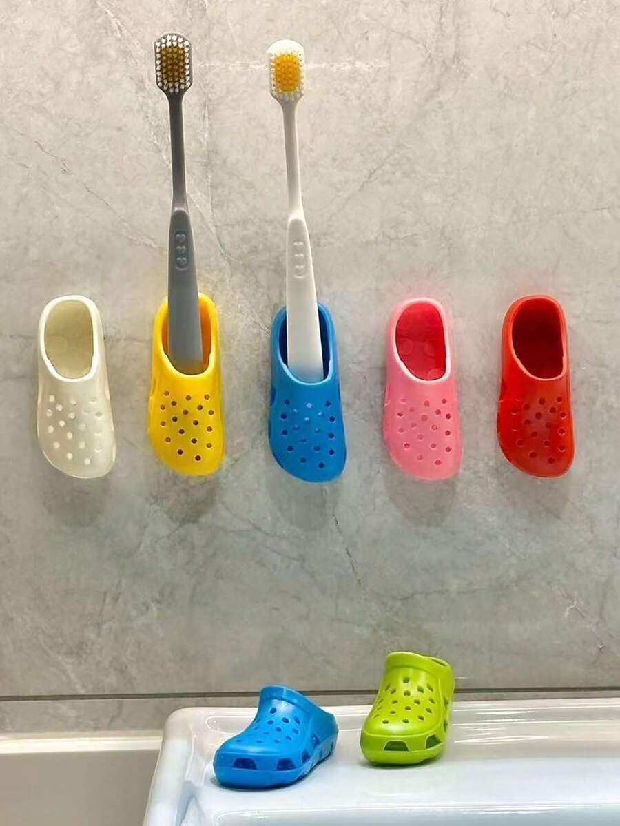 1 Fun Mini Slipper Toothbrush Storage Rack, Non Perforated Wall Mounted Bathroom Toothbrush Rack, Suitable For Kitchen And Bathroom Desktop Storage