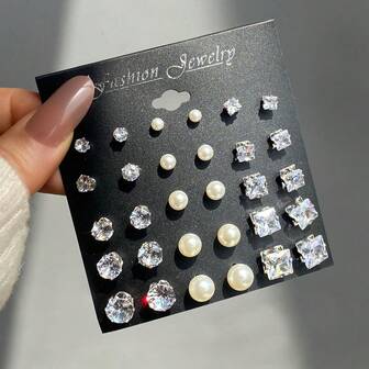 30pcs Zirconia Sparkling Minimalist Earring Set, Fashion Earrings For Vacation, Party, Date, Gift, Everyday Wear, Vintage Pearl Stud