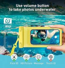 Funda Impermeable para Teléfono, con Bolsillo Interior para Tarjetas, Funda Impermeable para 17 16 15 14 Pro, Bolsa Seca Ligera IPX8 para Celular, Esenciales para Cruceros en la Playa, 1 Paquete-Negro-8.3″ - A1-Amarillo+Negro- Paquete de 2 - Ver 5