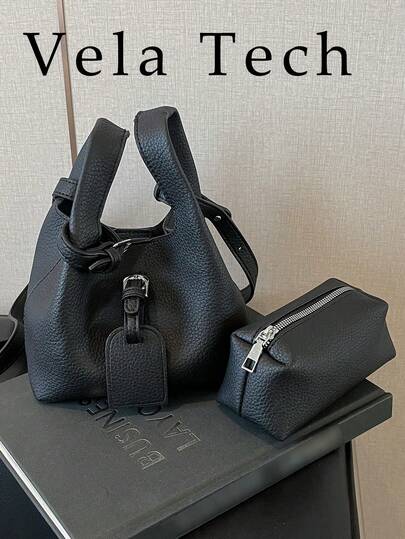 小众设计休闲百搭简约时尚 PU 纹理单肩斜挎包手提包水桶托特包篮包，优雅品质复古斜挎包，女士户外小手提包