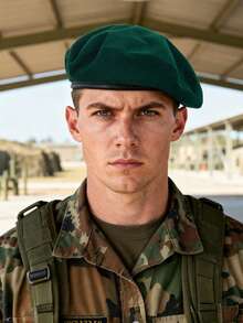 BREITER 1pc Men's Adjustable Wool Beret Cap, Military Style Outdoor Sun Protection Leisure Hat - Black - View 5